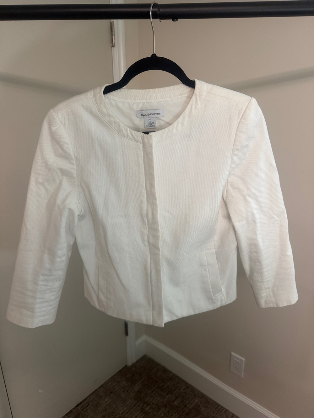 Liz Claiborne White Womens' Cropped Round-Neck Jacket